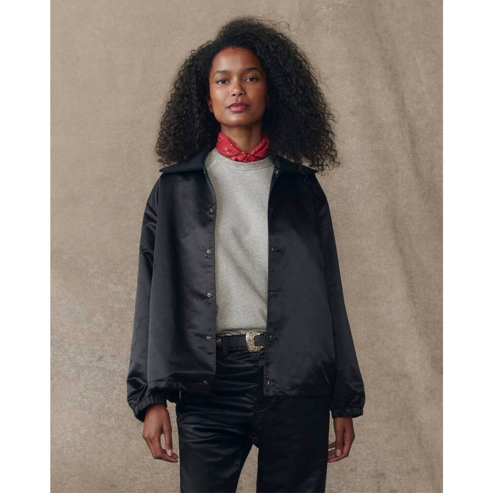 NEW THE GREAT. the satin coach's jacket in navy